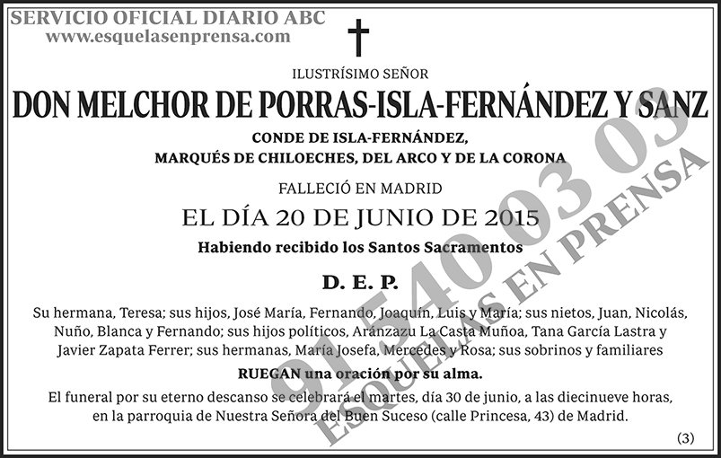 Melchor de Porras-Isla-Fernández y Sanz